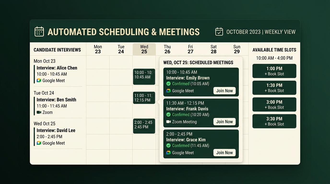 Automated Google Meet & Zoom scheduling interface